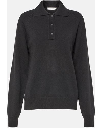 The Row Eli Cashmere Polo Sweater - Black