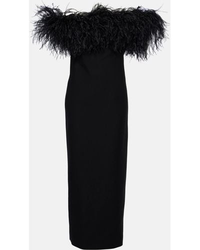 Valentino Crepe Couture Feather-trimmed Gown - Black