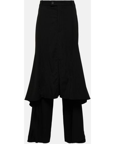 Balenciaga Godet Wool-blend Midi Skirt - Black