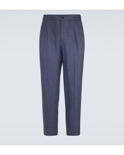 Brunello Cucinelli Linen Straight Pants - Blue