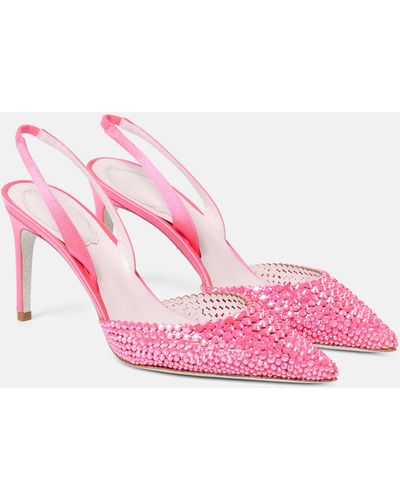 Rene Caovilla Embellished Satin Slingback Sandals - Pink