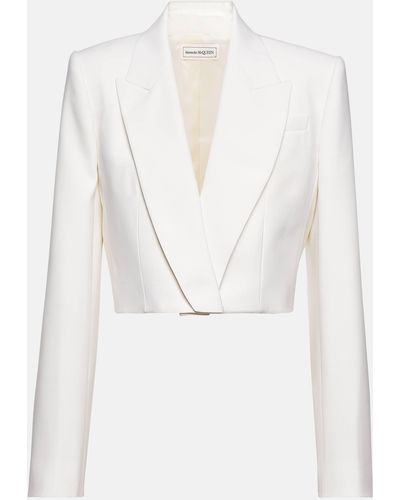 Alexander McQueen Wool Cropped Blazer - White