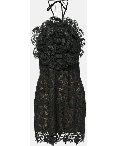 Oscar de la Renta Floral-applique Lace Minidress - Black