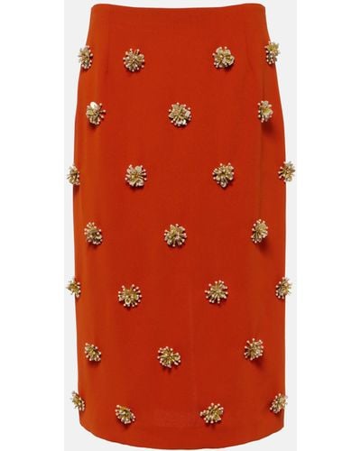 Dries Van Noten Floral-applique Crepe Midi Skirt - Orange