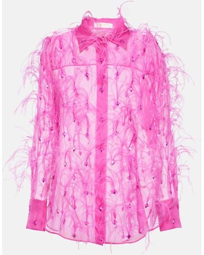Valentino Embroidered Silk Organza Blouse - Pink