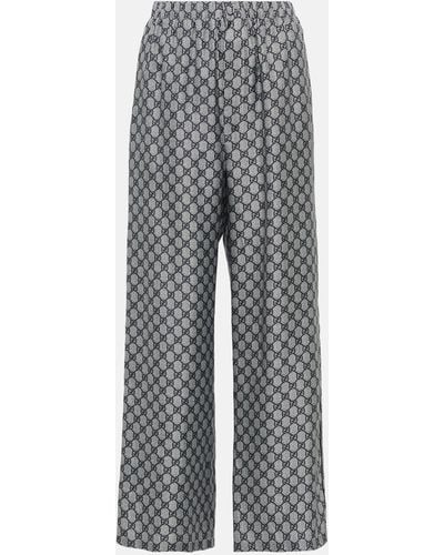 Gucci GG Silk Twill Wide-leg Pants - Grey