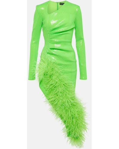 David Koma Sequined Feather-trimmed Midi Dress - Green