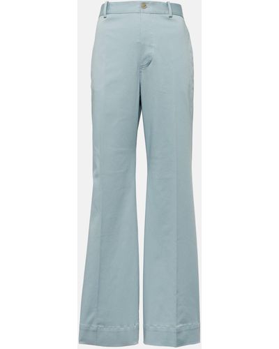 Plan C High-rise Cotton-blend Flared Pants - Blue