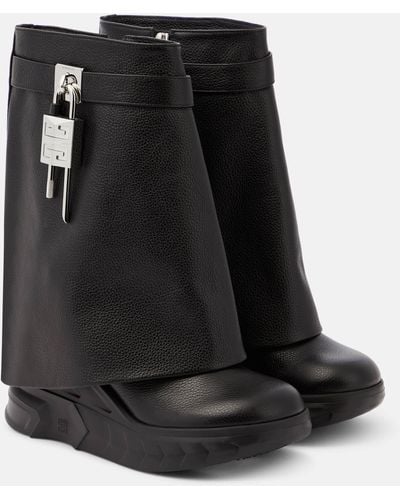 Givenchy Shark Lock Biker Ankle Boots In Grained Leather - Black