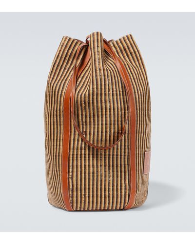 Loro Piana Bali Large Leather-trimmed Linen Bucket Bag - Multicolour