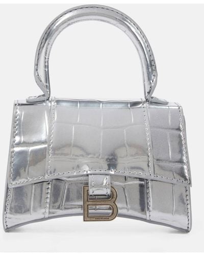 Balenciaga Hourglass Mini Croc-effect Leather Crossbody Bag - Grey