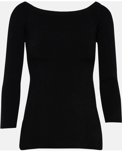 Veronica Beard Derick Ribbed-knit Off-shoulder Sweater - Black