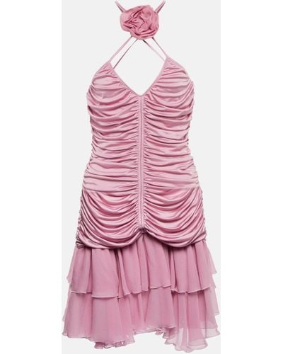 Blumarine Rose Ruched Halterneck Jersey Minidress - Pink