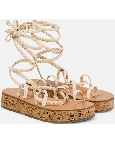 Ancient Greek Sandals Caryatis Leather Platform Sandals - Metallic