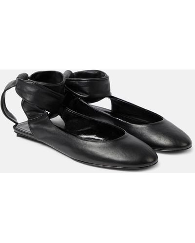 The Attico Cloe Leather Slingback Flats - Black