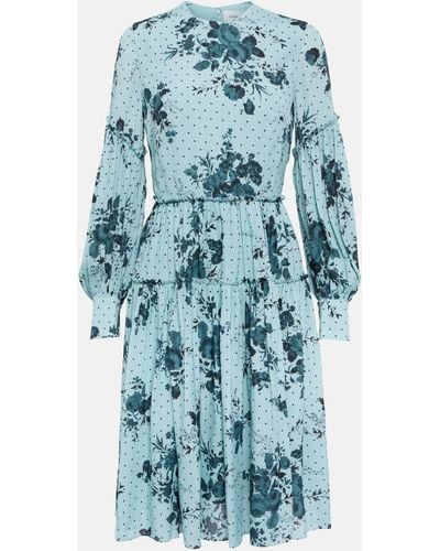 Erdem Floral-print Tiered-hem Woven Midi Dress - Blue