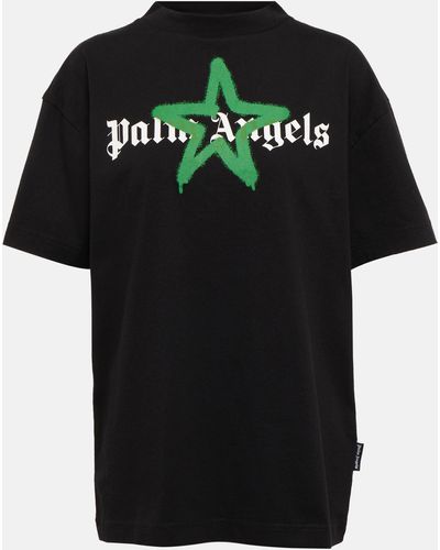 Palm Angels Star Sprayed Printed Cotton T-shirt - Black