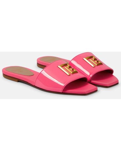 Balmain Dafne Patent Leather Slides - Pink