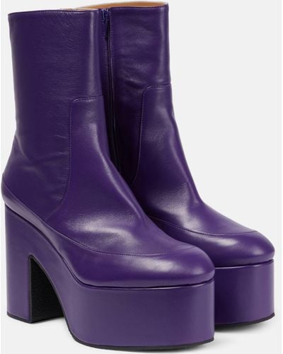 Dries Van Noten Leather Ankle Boots - Purple