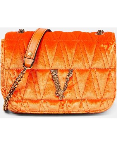 Versace Virtus Small Velvet Shoulder Bag - Orange