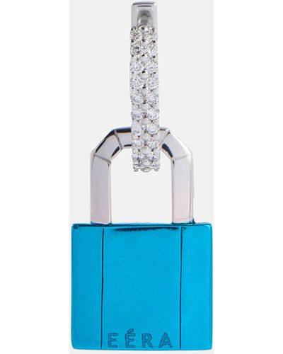 Eera Lock Small 18kt White Gold Single Earring With Diamonds - Blue