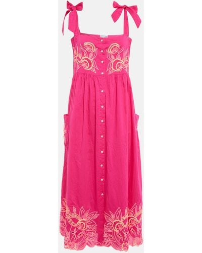 Juliet Dunn Embroidered Cotton Midi Dress - Pink