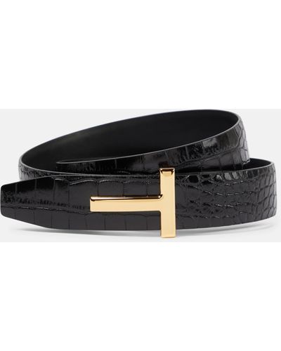 Tom Ford Monogram Croc-effect Leather Belt - Black