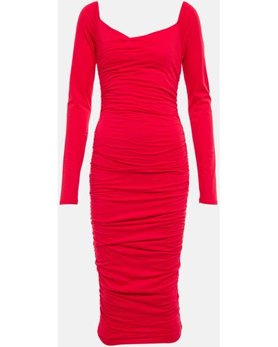 Velvet Gauzy Whisper Jersey Midi Dress - Red
