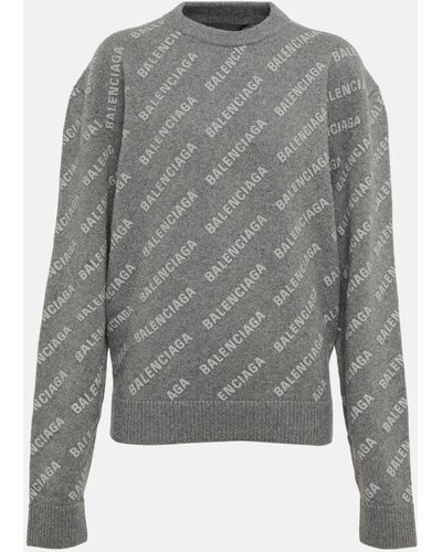 Balenciaga Logo Cashmere Sweater - Grey