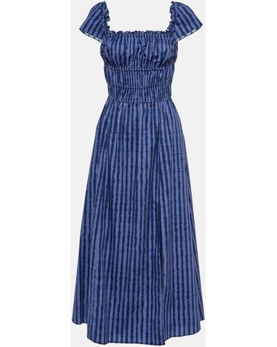 Altuzarra Ruched Cotton-blend Midi Dress - Blue