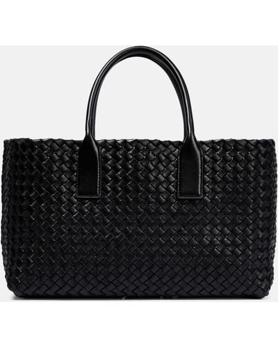 Bottega Veneta Intreccio Leather Small Cabat Tote Bag - Black