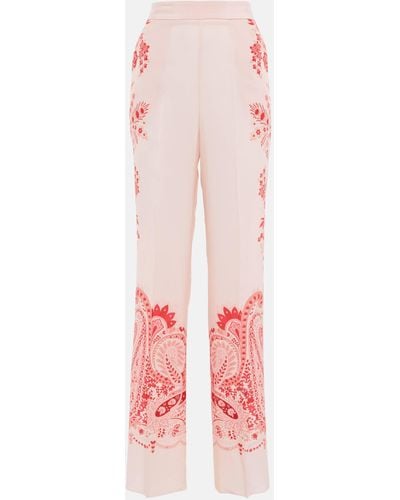 Etro Floral High-rise Silk Palazzo Pants - Pink