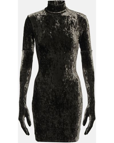 Balenciaga Crushed Velvet Turtleneck Minidress - Black