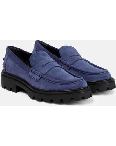 Tod's Suede Platform Penny Loafers - Blue