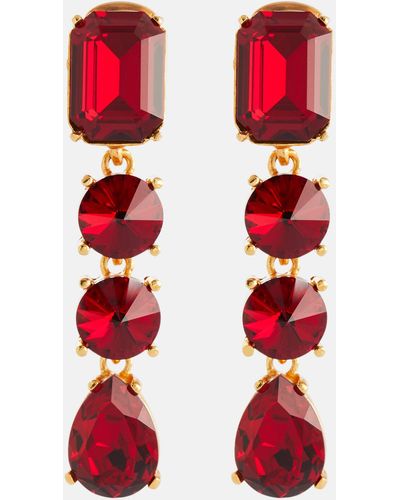 Oscar de la Renta Crystal Clip-on Earrings - Red