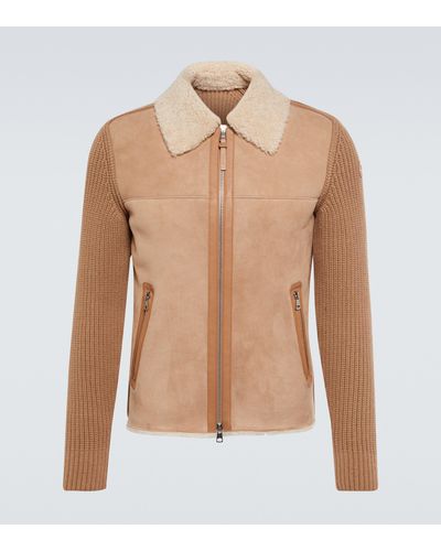 Moncler Tricot Suede, Wool, And Cashmere Cardigan - Brown