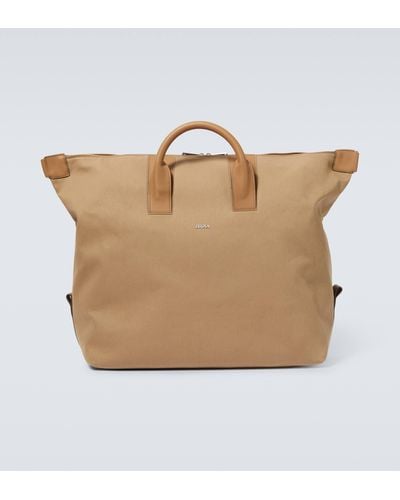 Zegna Raglan Leather-trimmed Duffel Bag - Natural