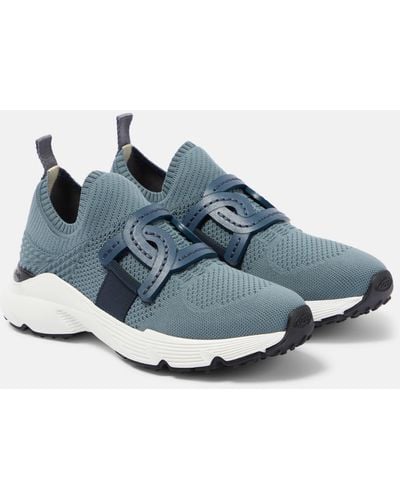 Tod's Kate Leather-trimmed Knit Sneakers - Blue