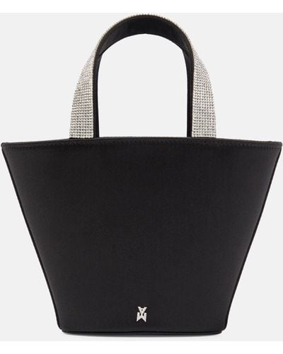AMINA MUADDI Rih Embellished Satin Bucket Bag - Black