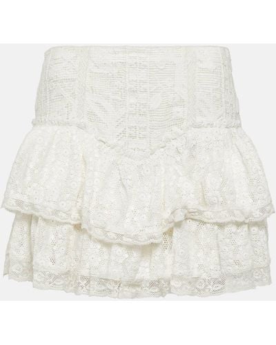 LoveShackFancy Antila Tiered Lace Miniskirt - White