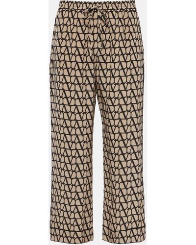 Valentino Toile Iconographe Silk Straight Pants - Grey