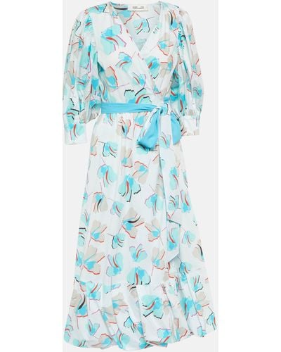 Diane von Furstenberg Roxanna Printed Cotton-blend Poplin Midi Wrap Dress - Blue