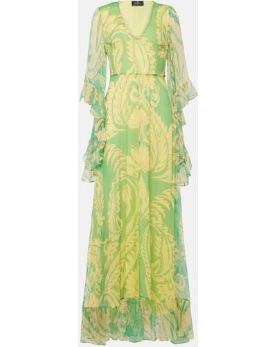 Etro Printed Ruffled Silk Maxi Dress - Green