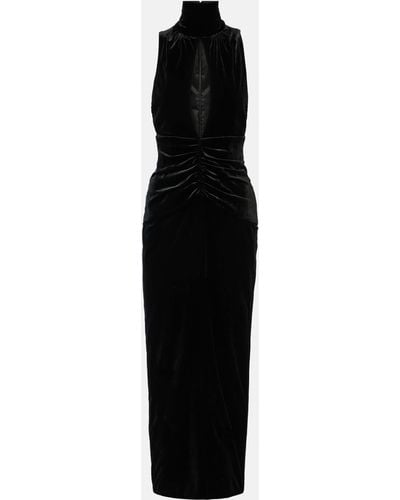 Alessandra Rich Cutout Gathered Stretch-velvet Maxi Dress - Black