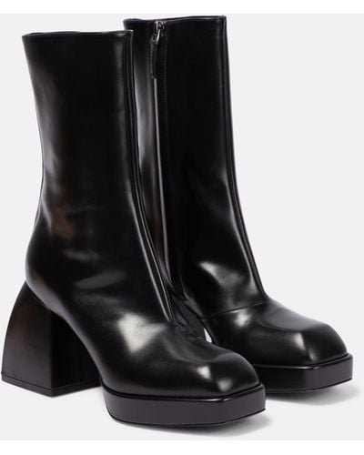 NODALETO Bulla Corta Leather Platform Ankle Boots - Black
