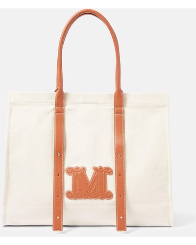 Max Mara Brava Leather-trimmed Tote Bag - Natural