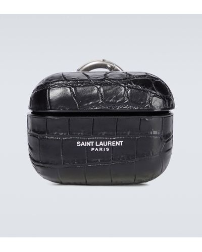 Saint Laurent Croc-effect Leather Airpods Case - Black