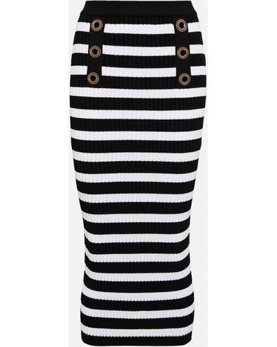Balmain Embellished Striped Knit Midi Skirt - Black