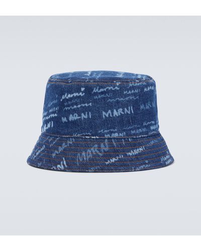 Marni Printed Cotton Denim Bucket Hat - Blue