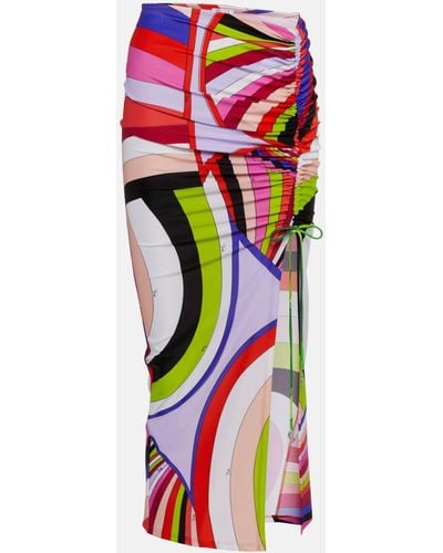 Emilio Pucci Ruched Printed Midi Skirt - Red